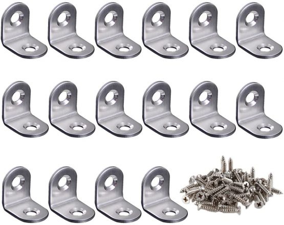Teenitor 16 Pcs Corner Braces - 20x20mm 90 Degree Right Angle Brackets Fastener Stainless Steel L Shaped Corner Bracket with 32 Pcs Screws Brace Corner Steel Joint Silver