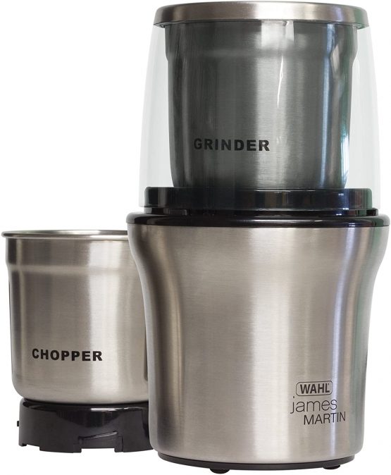 Wahl James Martin Grind and Chop, Electric Grinders Ideal for Coffee, Nuts and Spices, Safety Lock-In Lid, Brushed Stainless Steel, 200 (W), Capacity 70g, Silver