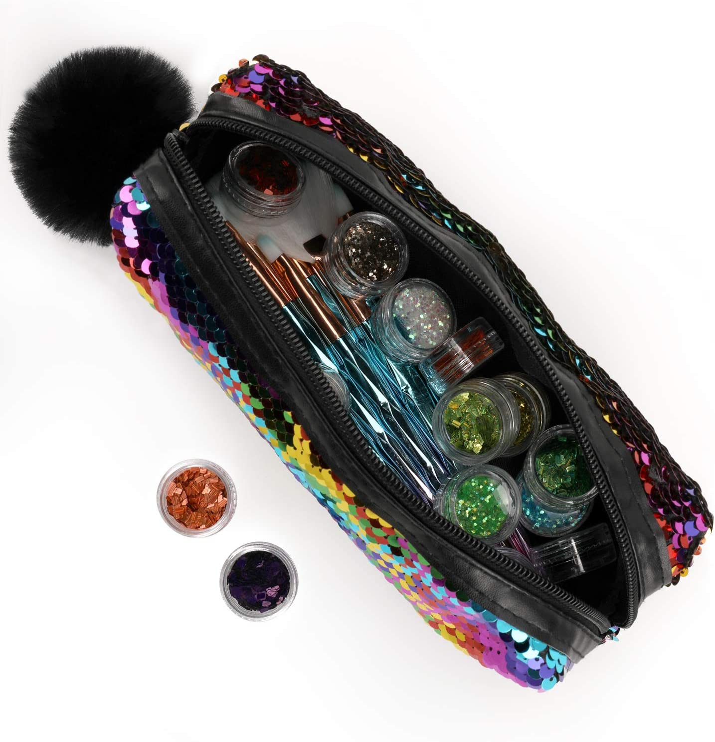 PHOGARY Mermaid Sequins Pencil Case for Girls Secondary School Pencil Bags with Fluffy Zipper - Image 4