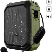 SHIDU Wireless Voice Amplifier Bluetooth Speaker 18W Waterproof Portable PA System with UHF Wireless Mic Headset Rechargeable Voice Enhancer Personal Microphone for Classroom Outdoors Tour Guide