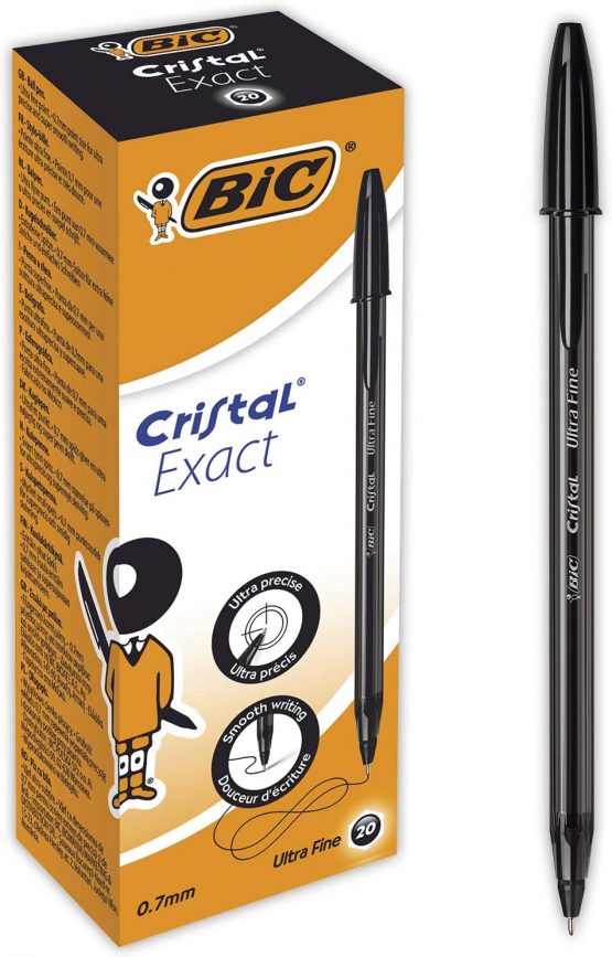BIC Crystal Exact Fine Point Pens (0.7 mm) - Black, Box of 20