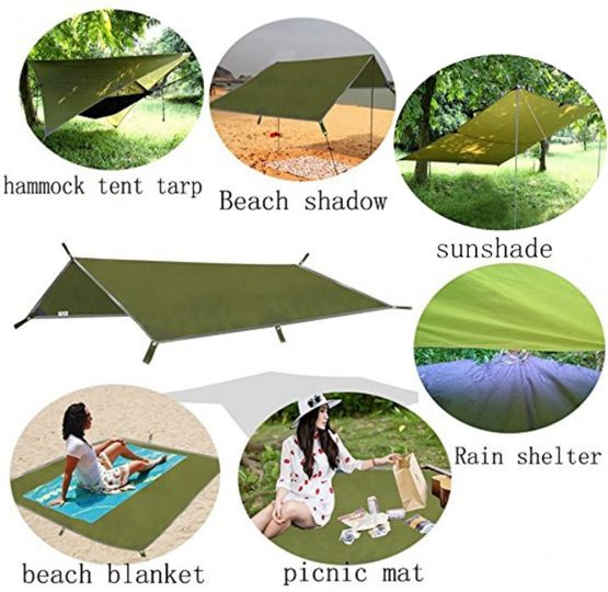 3m x 3m Hammock Rain Fly Tent Tarp Waterproof Windproof Snowproof Camping Shelter Portable Lightweight Basha Sunshade for Snow Camping Outdoor Travel (armygreen) - Image 4