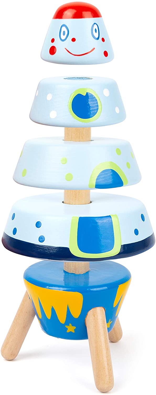 Small Foot 11450 Stacking Rocket Space, Made of Wood, Motor Activity Toy, 5 Pieces, Multicolored - Image 2