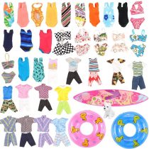 Miunana 12 Doll Clothes and Accessories = 3 Swim Trunks 1 Surfboard for Boy Dolls + 5 Swimsuits 2 Swim Ring Floaties 1 Dog for 11.5 Inch Girl Doll