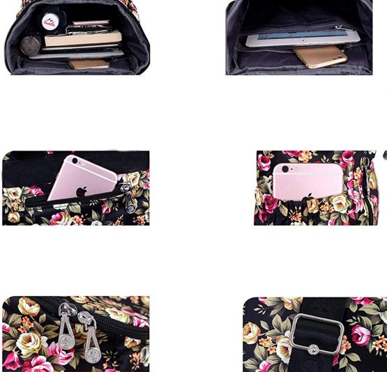 Estwell Women Backpack Shoulder Bag Ladies Waterproof Nylon Schoolbag Vintage Floral Rucksack Casual Daypack - Image 4