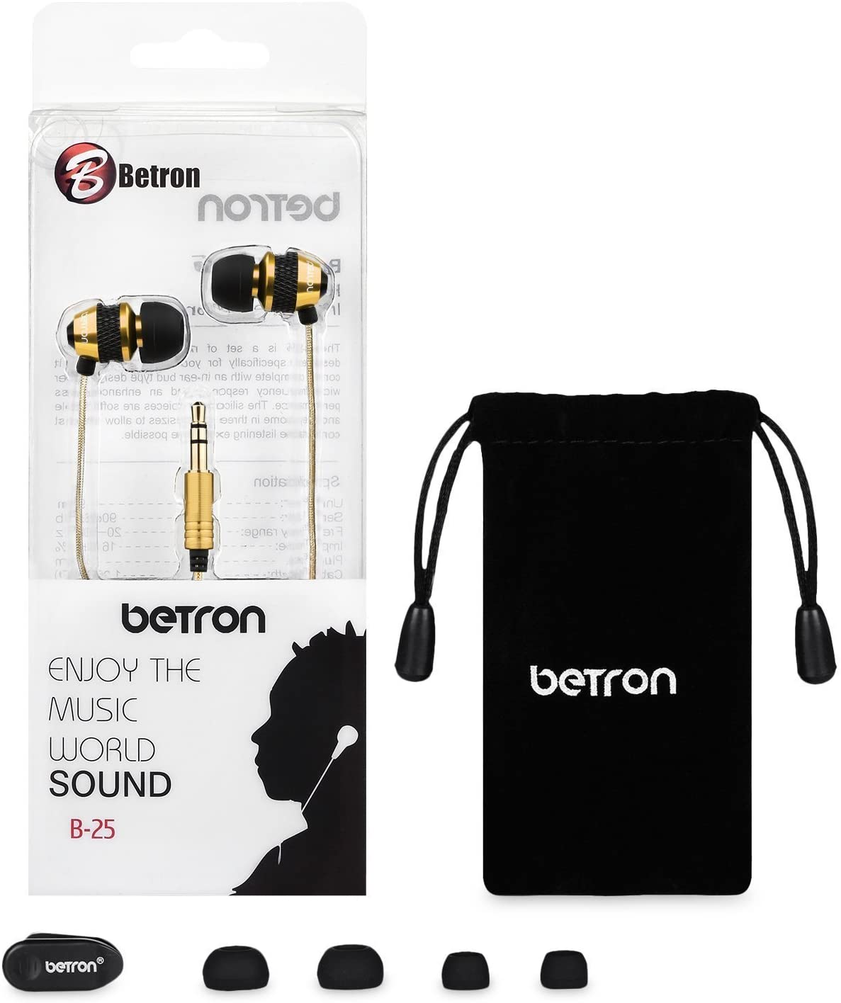 Betron B25 Earphones, Noise Isolating In-Ear Wired Headphones with Strong Bass, Tangle-Free Cord, Lightweight - Image 2