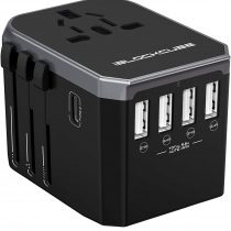 iBlockCube® Universal Travel AC Power Plug Adapter with International Socket & 4 USB 5.6A + 1 Type-C 3.0A Smart Ports Work for US EU AU UK up to 150+ Countries Worldwide Type A G I (silver)
