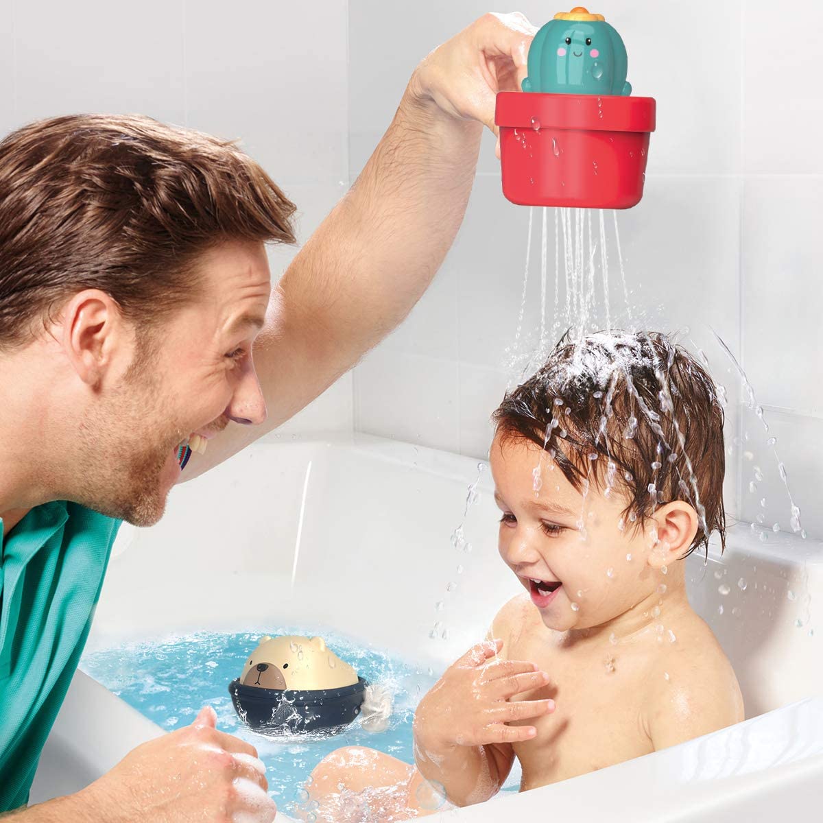 GILOBABY Baby Bath Toys Set, Waterfall Station with Rotating Gears, Swimming Bear & Cactus Growing Toys - Image 3