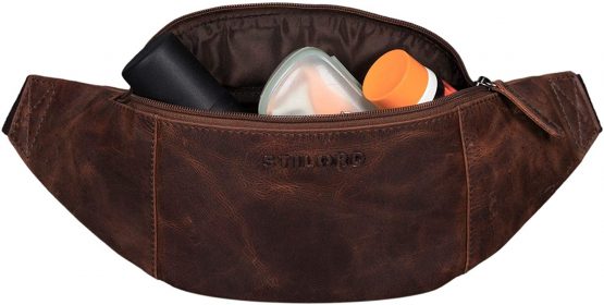 STILORD 'Shawn' Large Bum Bag Leather Pouch Bag Fanny Pack Vintage Belt Bag for Men and Women Festival Travel Genuine Leather, Colour:Zamora - Brown - Image 4