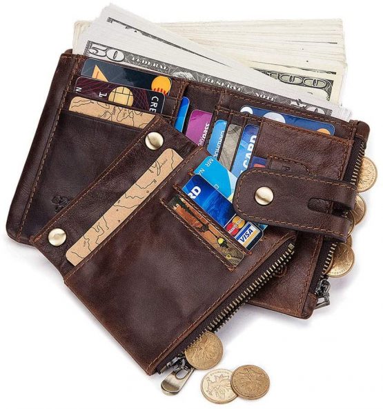 HALOViE Mens Wallet RFID Blocking Leather Wallets with Zip Coin Pocket Credit Card Holder Anti-Theft Purse(Brown) - Image 2