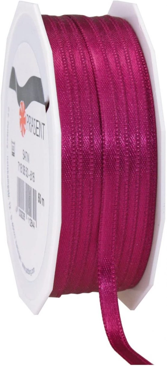 PRÄSENT Purple, 55 Yards for Wrapping, 0.24 inches Width, Decorating & Crafting, Decorative Ribbon for Gifts, for Every Occasion, polyester, Crimson, 6mm-50m