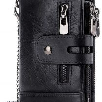 HALOViE Mens Wallet RFID Blocking Leather Wallets with Zip Coin Pocket Credit Card Holder Anti-Theft Purse(Black)