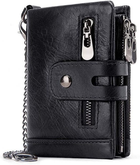 HALOViE Mens Wallet RFID Blocking Leather Wallets with Zip Coin Pocket Credit Card Holder Anti-Theft Purse(Black)