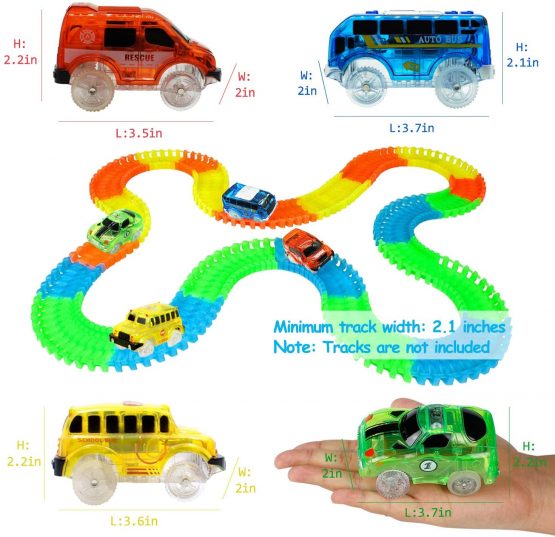 Track Cars for Kids, 4 Pack Replacement Track Cars Compatible with most Tracks Glow in the Dark, Toy Cars with 5 Flashing LED Lights for Most Race Tracks Light Up Toy Cars Track Car for Ages 3 4 Kids - Image 2