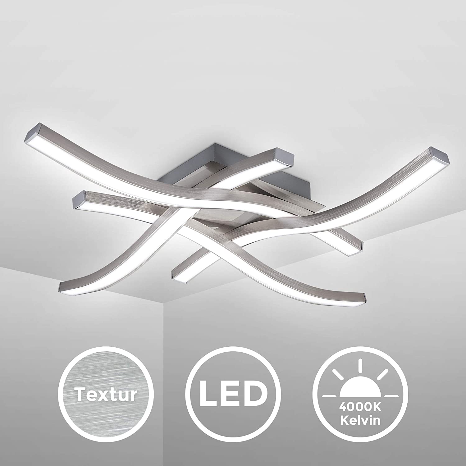 B.K.Licht Elegant Curved Design LED Ceiling Light, 4 Built-in LED Boards Included, 20W 1.520Lm, Neutral White Light 4000K