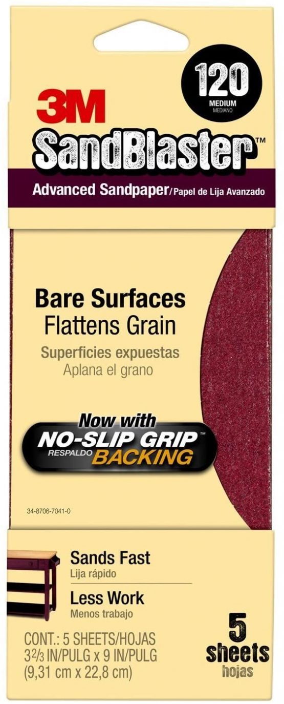 3M 11120-G S and Paper with No-Slip Backing, 3-2/3-Inch X 9-Inch, 120-Grit, Maroon, Acrylic, Multicolour, 0.35x10.79x26.03 cm