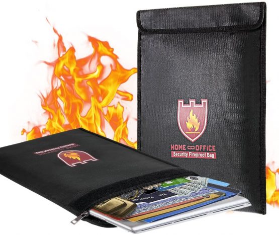 Fireproof Document Bag, 15" x 11" Solid Silicone Coated Fire Resistant & Water Resistant Money Bag Fireproof Safe Storage for Money, Documents, Jewelry, Zipper Closure for Maximum Protection