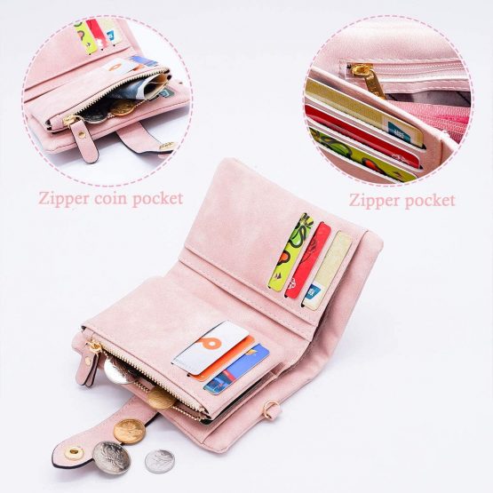 Conisy Soft Leather Wallet Short Style Compact Large Capacity Multi-Card Slot RFID Blocking Purse for Women and Lady (Pink) - Image 3
