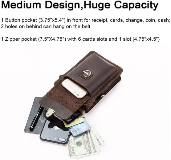 Contacts Real Leather Man Small Messenger Belt Bag Waist Pouch Purse for Mobile Phone Dark Coffee - Image 4