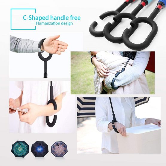 Jooayou Double Layer Inverted Umbrella, C Shape Handle Reverse Folding Umbrella, Anti-UV Windproof Travel Umbrella with Carrying Bag - Image 4