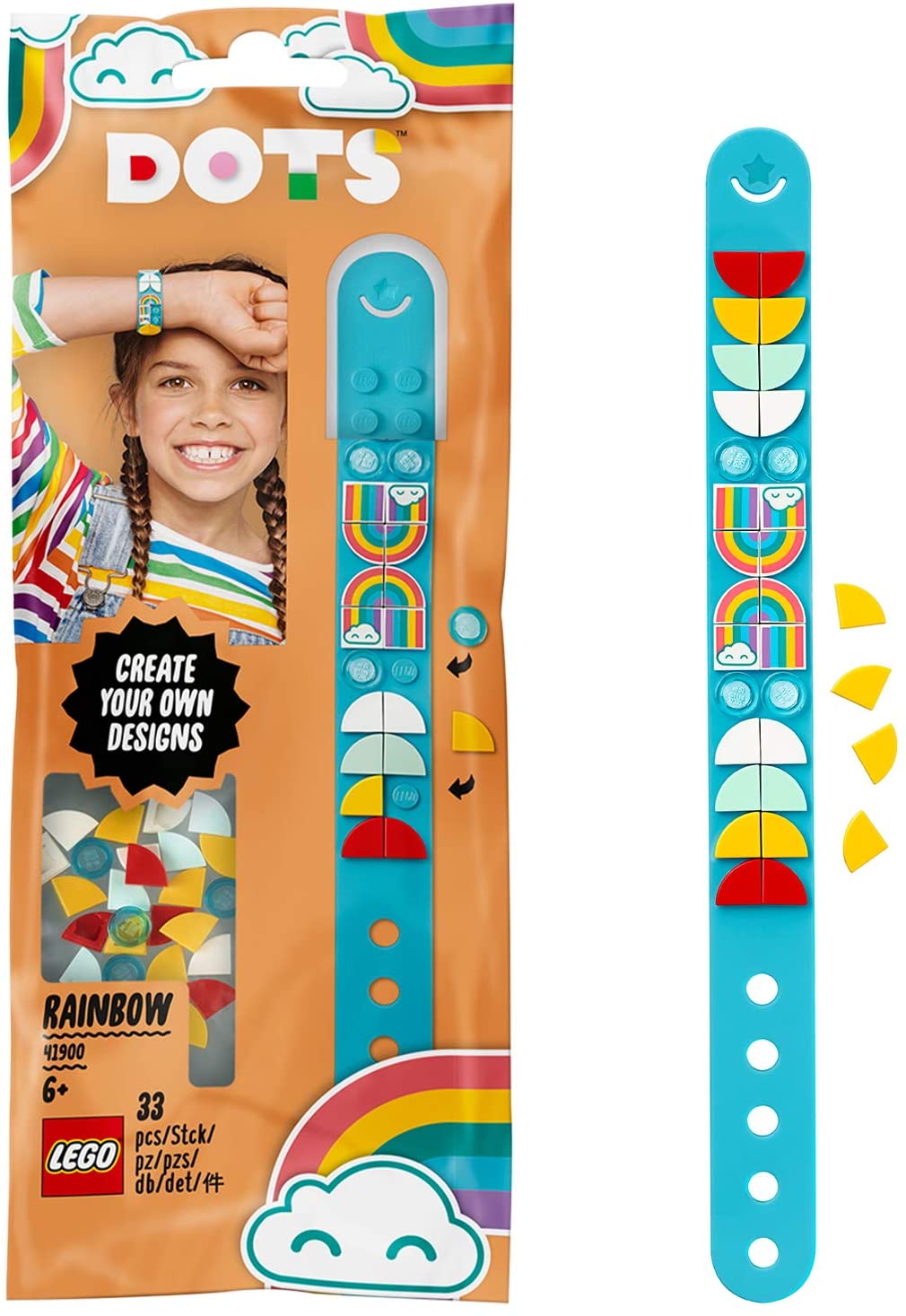 LEGO 41900 DOTS Rainbow Bracelet DIY Jewellery Beads Set, Art and Craft for Kids, Building Set, 7 inches