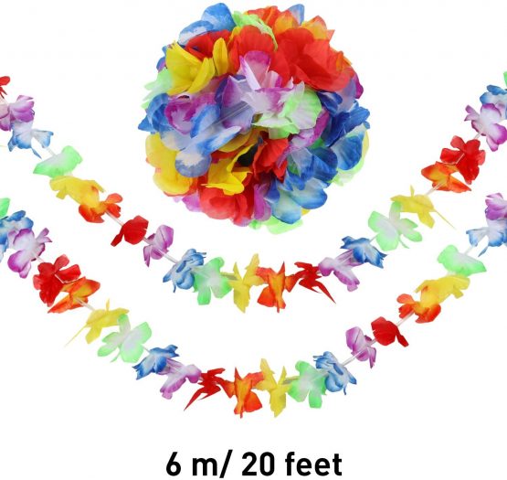 Jovitec Multicolor Tropical Flower Lei Garland Flower Leaves Banner for Hawaiian Luau Decorations (Style A, 4 Pack) - Image 4