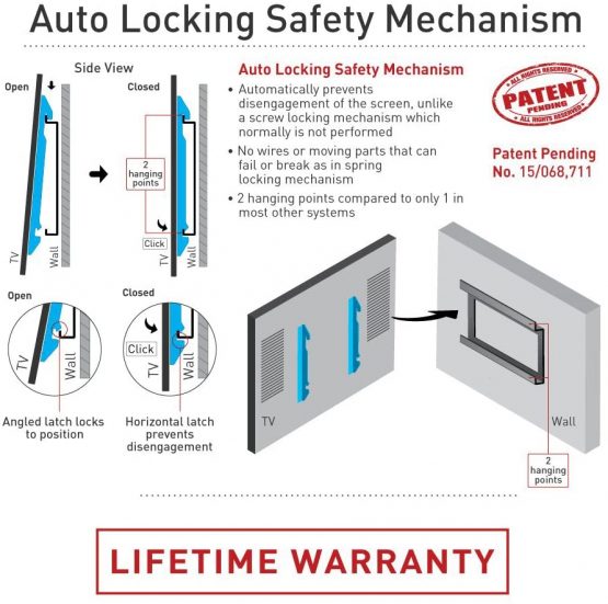 Barkan TV Wall Mount, 19 - 65 inch Fixed Flat / Curved Screen Bracket, Holds up to 110lbs, Auto Lock Patented, Very Low Profile, Fits LED OLED LCD - Image 3