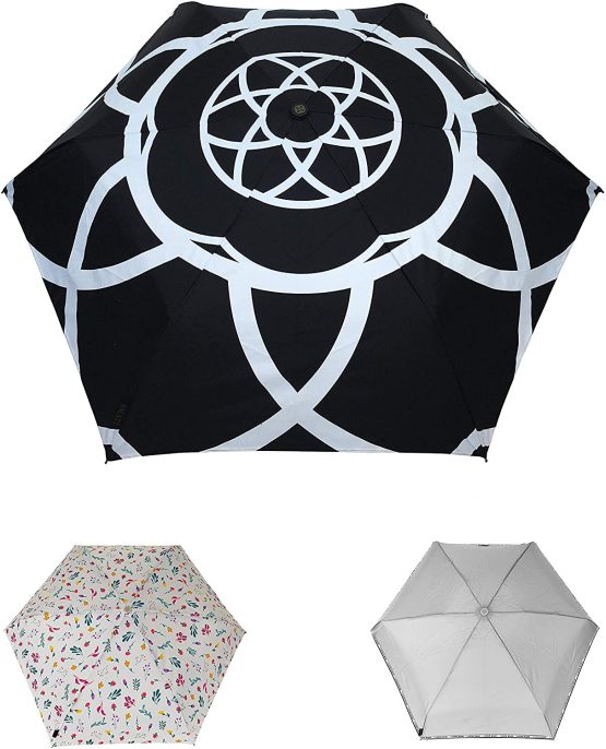 SMATI Folding Umbrella Resistant to Wind Auto Open&Close (Black Flower)