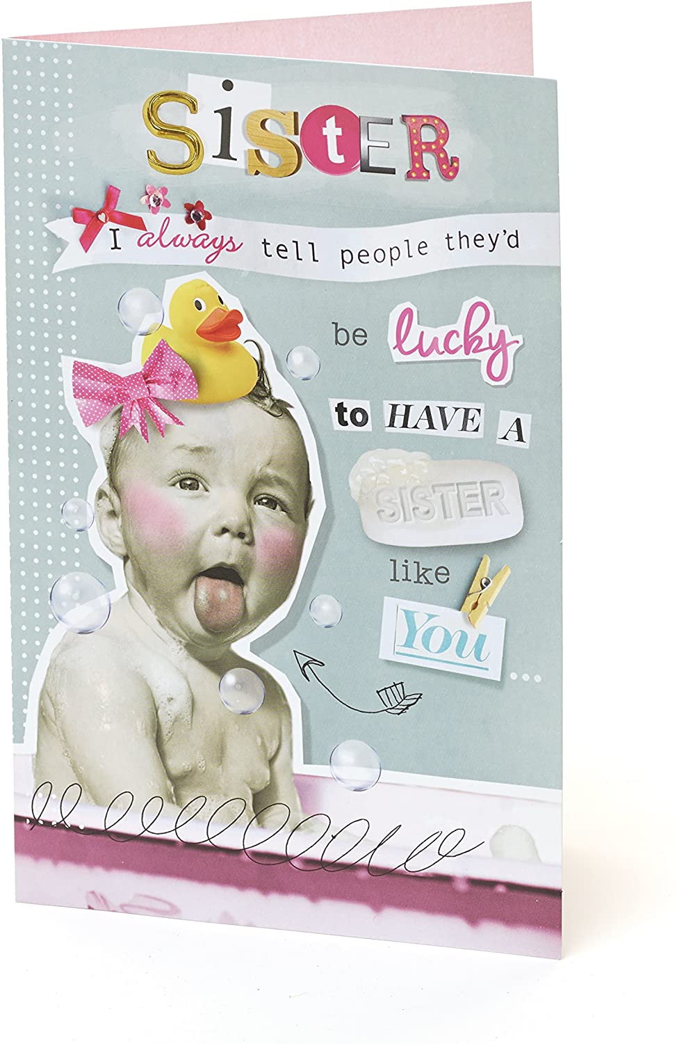 UK Greetings Birthday Card for Sister - Funny Design, green, green|black|beige|brown|grey, 149mm x 229mm