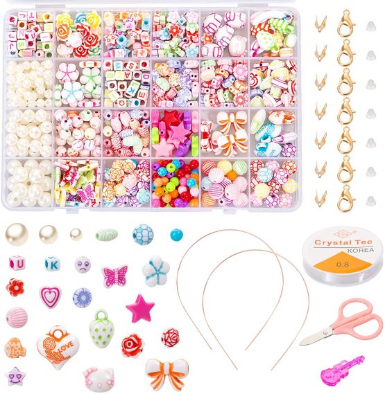Naler Children DIY Bead Set for Jewelry Making Kids Craft DIY Necklace Bracelets Letter Alphabet Colorful Acrylic Crafting Beads Kit Box with Accessories