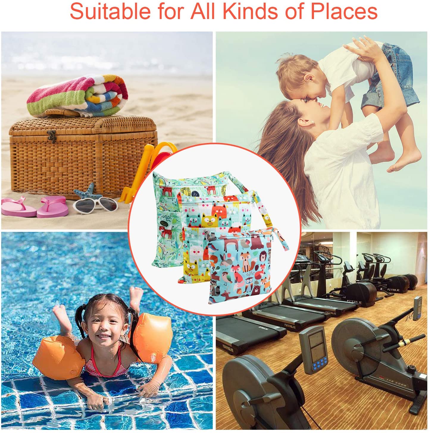 BelleStyle Wet Bag Nappy Bag,3 PCS Wet Dry Bag - Image 4