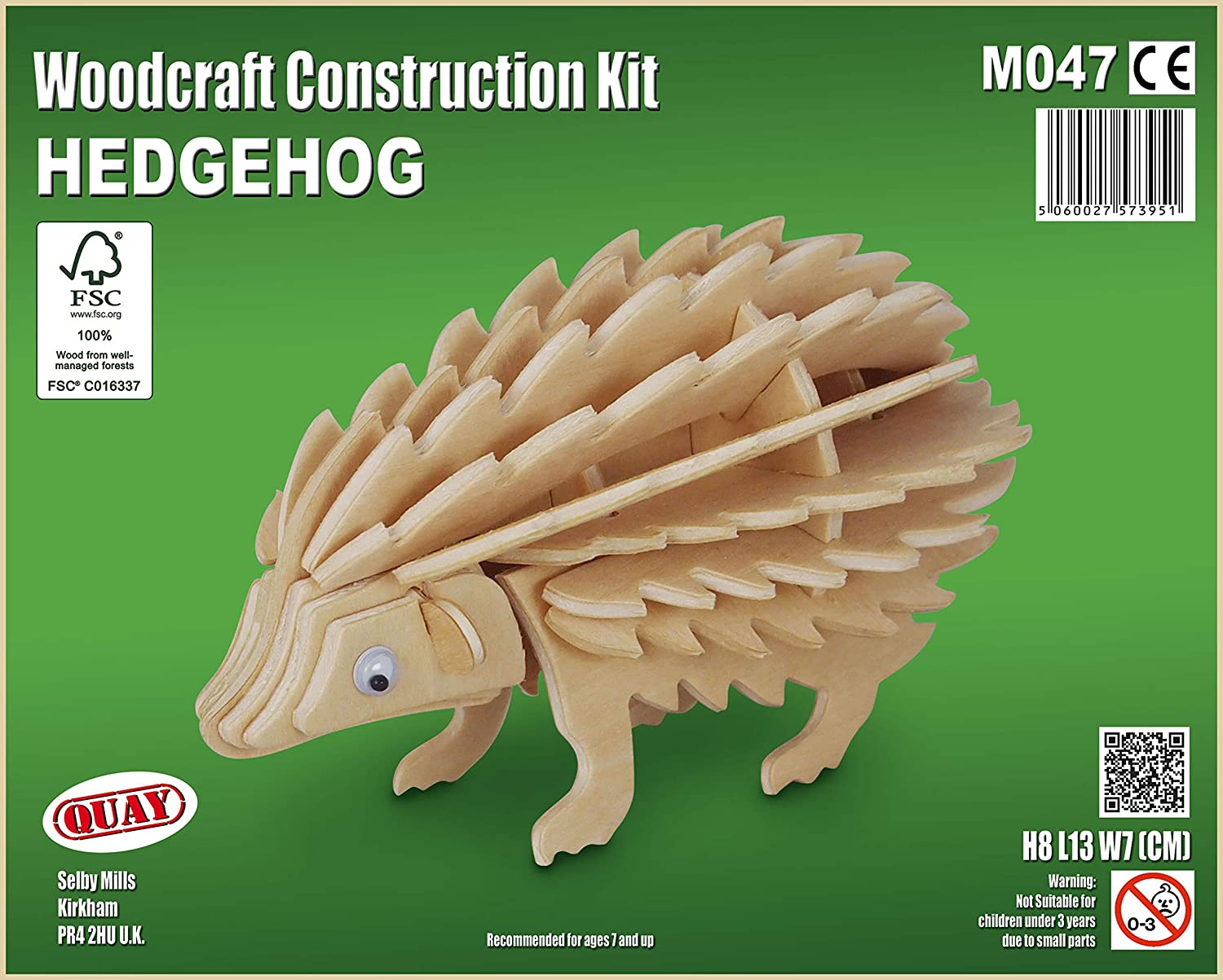 Quay Hedgehog Woodcraft Construction Kit FSC, 12 cm x 7 cm x 18 cm - Image 2