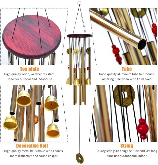 Bwinka Chinese Traditional Amazing 10 Tubes 5 Bells Bronze Yard Garden Outdoor Living Wind Chimes 85cm - Image 3