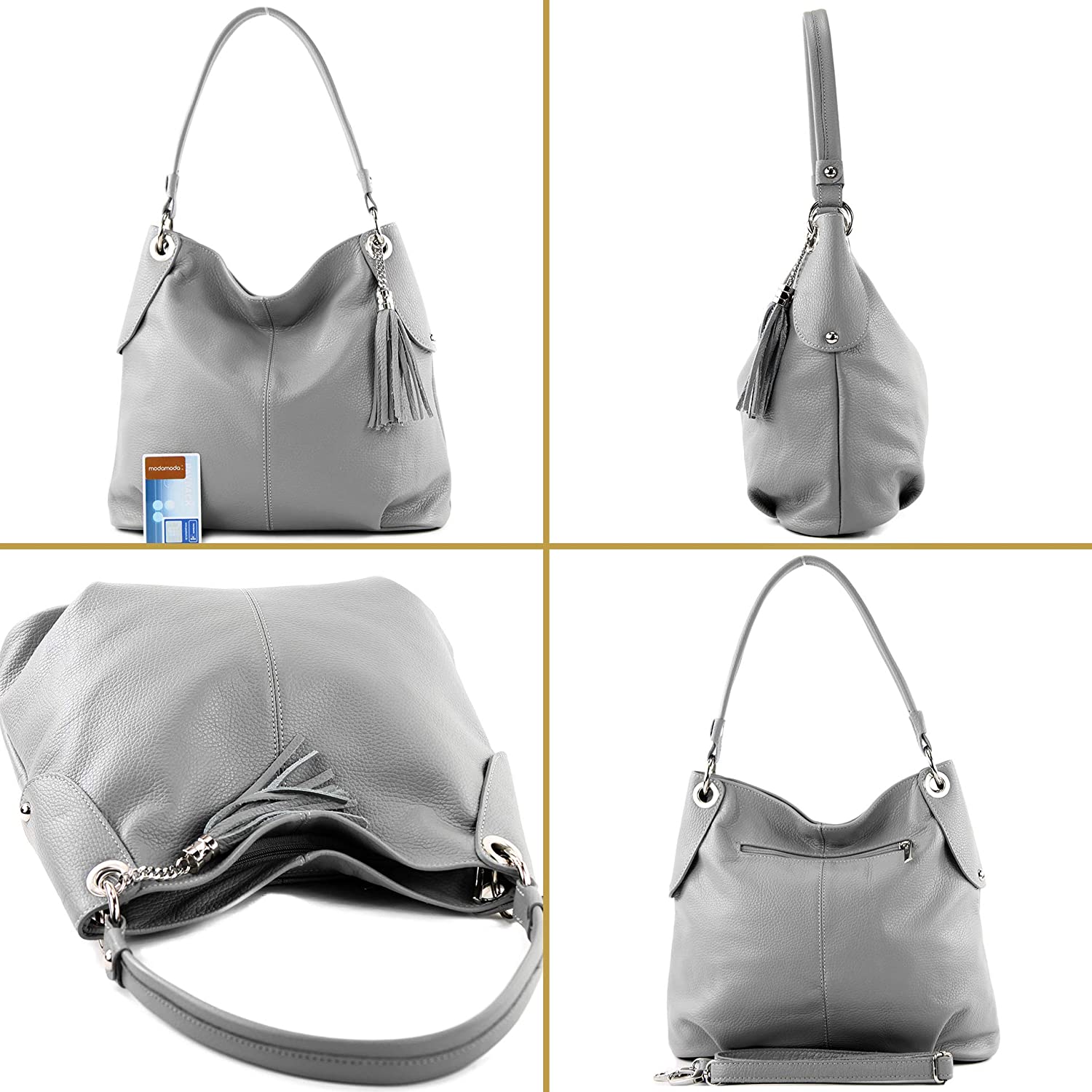 modamoda de - T185 - ital. Ladies leather shoulder bag, Colour:Terra Brown - Image 3