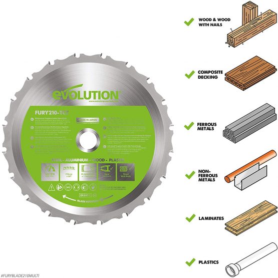 Evolution Power Tools F210TCT-20T (Fury) Multi-Material TCT Blade Cuts Wood, Metal and Plastic, 210 mm - Image 2