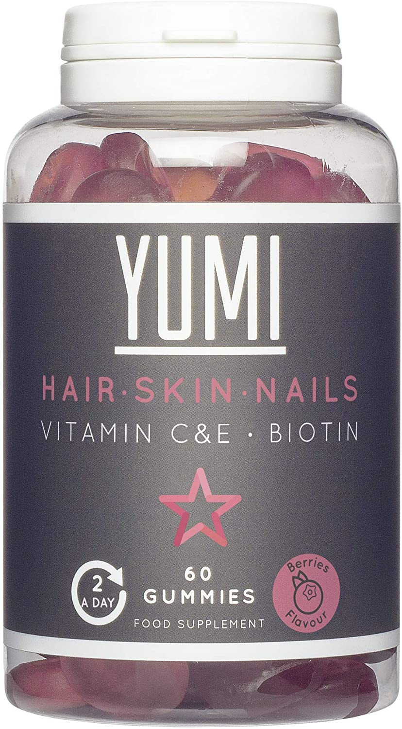 Yumi Biotin Gummies for Hair Skin & Nails - Mixed Berry Flavour, 5000µg, 60 Vegan & Gluten-Free Gummies, Clear