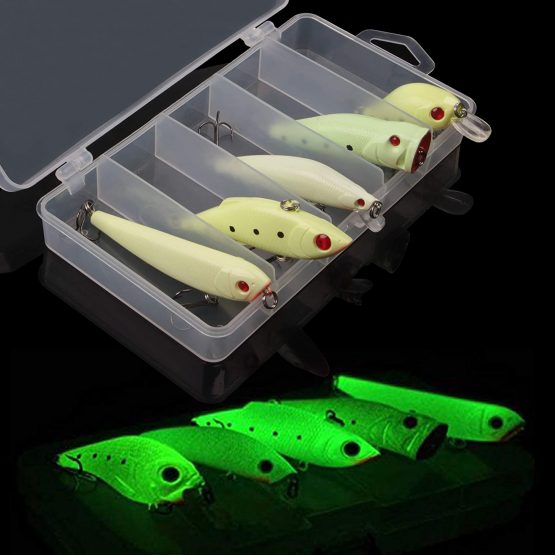 Shaddock 5pcs/Set Night Fishing Lure Bait 3D Crankbait Luminous Bait Hard Bait with Treble Hooks Artificial Lures Glow in Dark Minnow Hard Bait Tackle - Image 2