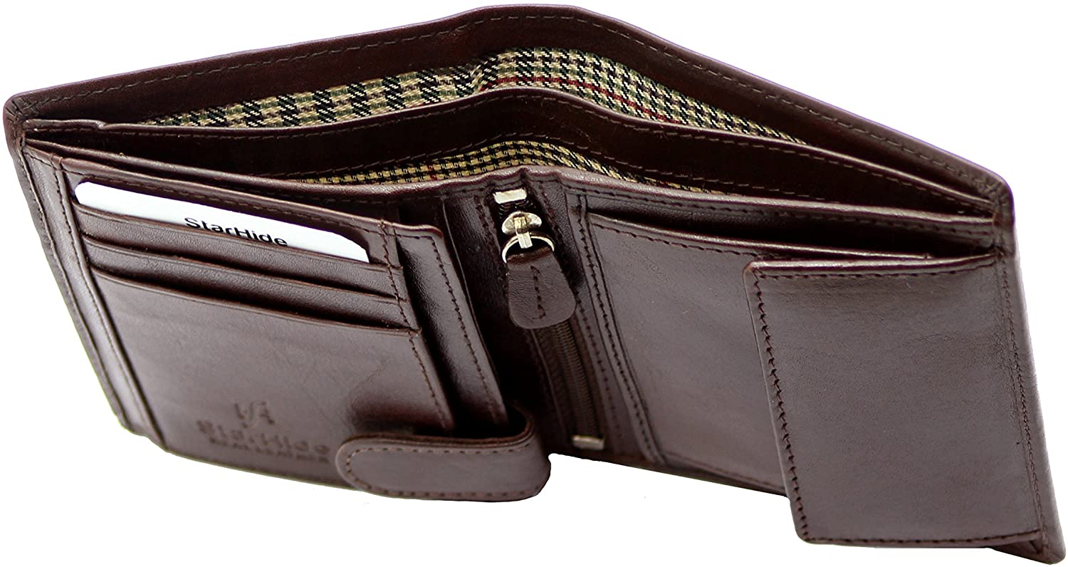STARHIDE Premium Small Leather Wallet with RFID Protection - Guard Your Cards from Electronic Theft - Gift Boxed - ART-830 (Brown) - Image 3