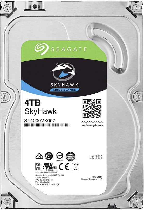 Seagate Monitoring Skyhawk Hard Drive 7200 HDD 4TB 7200 RPM Serial ATA SATA 6Gb/s 64mb Cache/8.9 cm/3.5 24 x 7 Operating time Blk