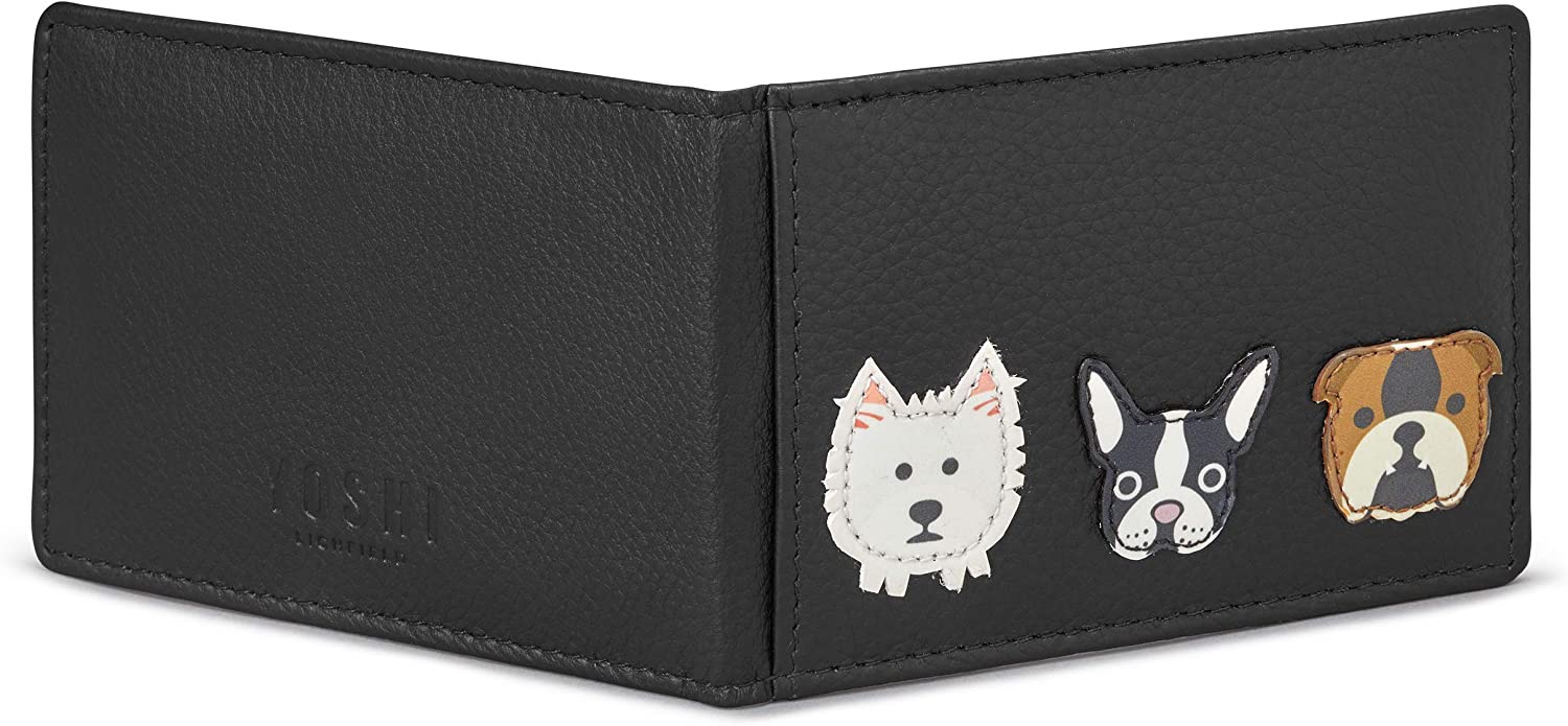 Yoshi Dog Applique Leather Travel Pass/Oyster Card Holder (Black), 10.5cm (W) x 7.5cm (H) x 0.5cm (D) - Image 4