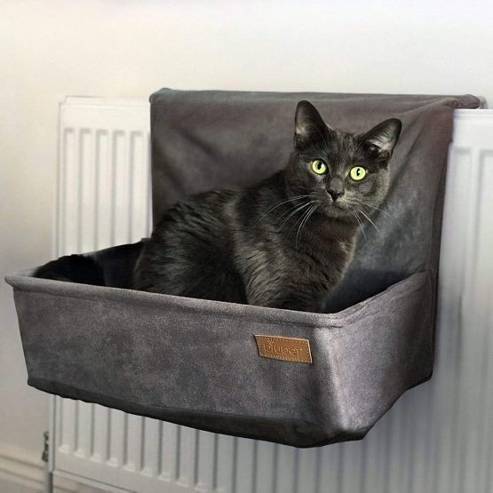PiuPet® Cats heating bed - suitable for radiators with 9 to 12 cm width - cat hammock heater - also suitable for cats up to 7kg - hammock cat gray