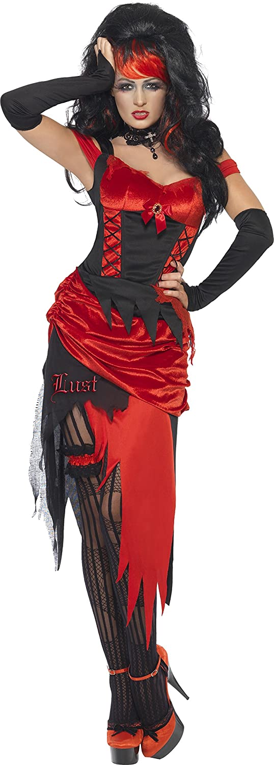 Smiffys Seven Deadly Sins Lust Costume, Red with Dress, Garter and Arm Cuffs, Hlloween 7 Deadly Sins Fancy Dress