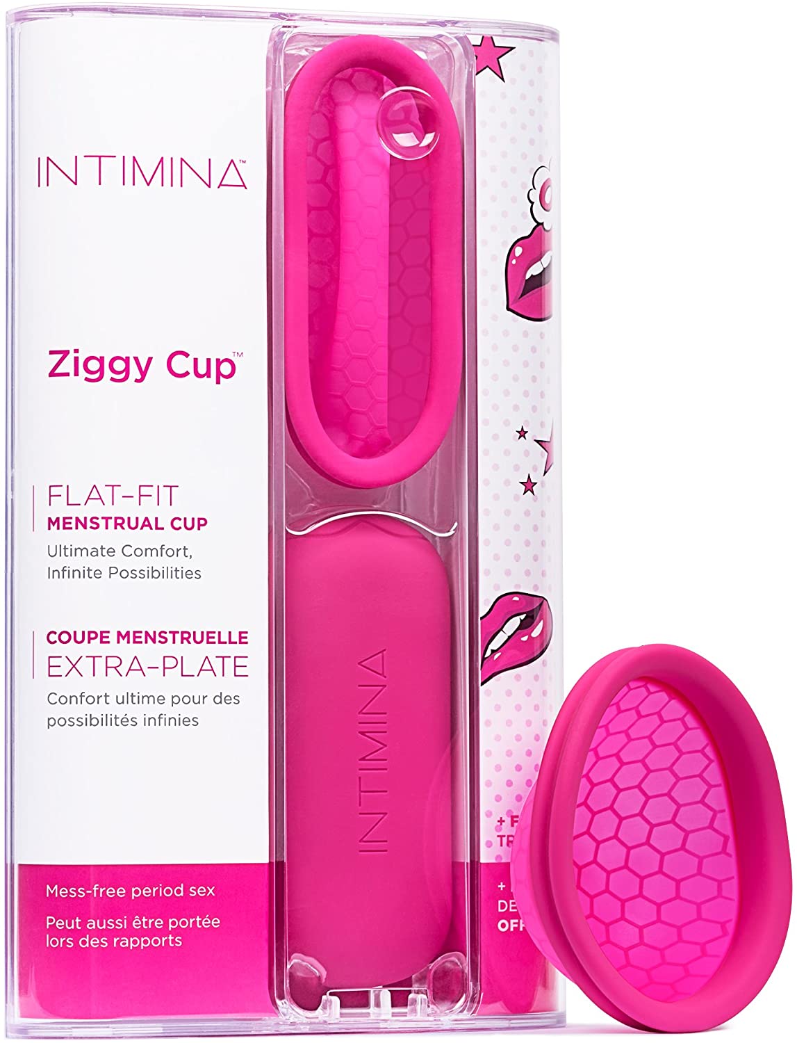 INTIMINA Ziggy Cup - Extra-Thin Reusable Menstrual Cup with Flat-fit Design, 13.2 g 6140, Pink