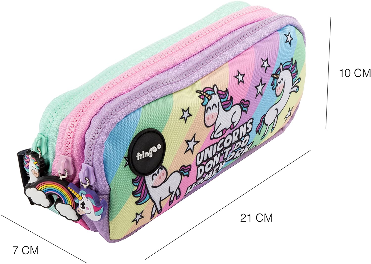 Fringoo® 3 Compartment Pencil Case for Kids School Stationery Holder Funny Cute (Unicorns & Homework - 3 Compartments) - Image 4