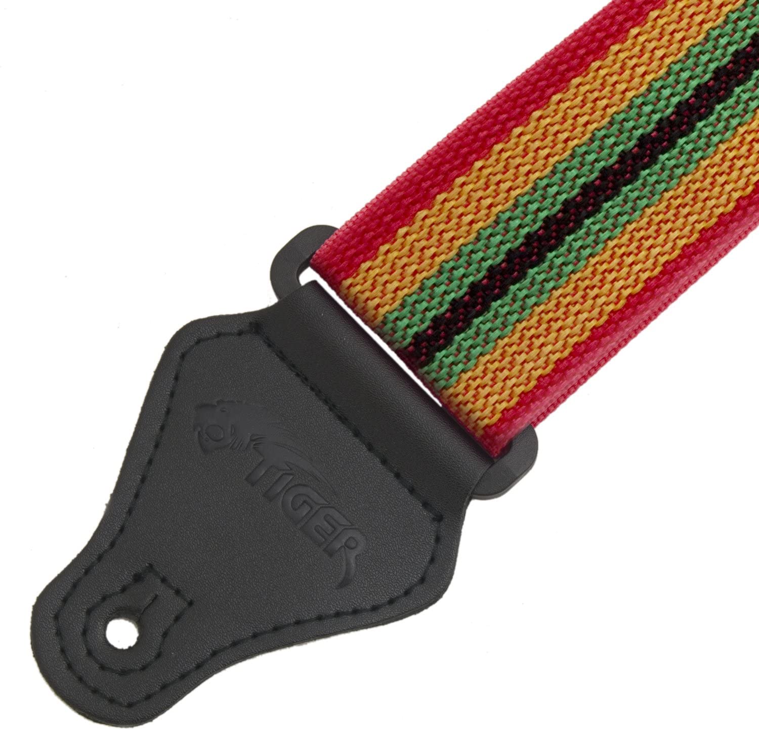 Tiger STPK2-RB Nylon Guitar Strap with 3 Pick holders - Pack of 12 Picks Included - Reggae Design, Colourful, 92 x 5 x 0.2 cm - Image 2