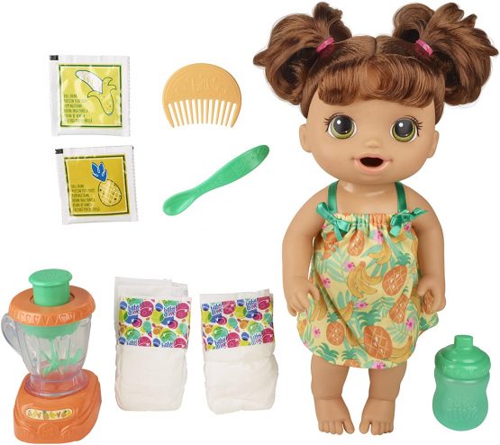 Baby Alive Magical Mixer Baby Doll Tropical Treat with Blender Accessories, Drinks, Wets, Eats, Brown Hair Toy for Children Aged 3 and Up