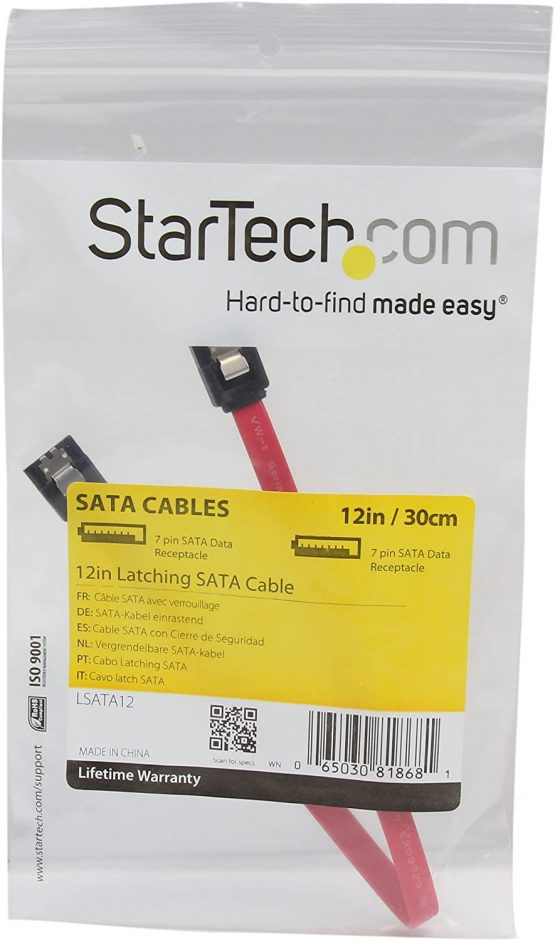 StarTech 12in Latching SATA Cable - SATA cable - Serial ATA 150/300/600 - SATA (R) to SATA (R) - 1 ft - latched - red - LSATA12 - Image 3
