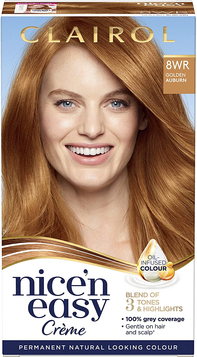 Clairol Nice'n Easy Crème, Natural Looking Oil Infused Permanent Hair Dye, 8WR Golden Auburn, 175 ml (Pack of 1)