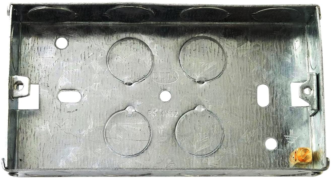 Merriway BH04062 35mm (1.3/8 inch) Depth Double 2-Gang Metal Flush Mount Back Pattress Box , Grey, 35 mm