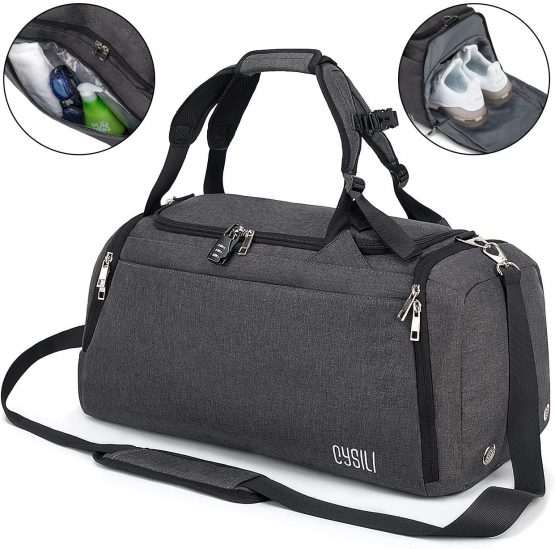BonClare Sports Duffle Bag with Shoes Compartment and Wet Pocket, 42L Waterproof Gym Bag for Men and Women, Durable Travel Duffel Bag with Shoulder Strap and Combination Lock